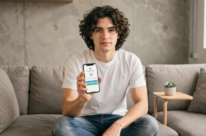 Jeune adulte utilisant l'authentification à deux facteurs sur smartphone pour récupérer l'accès à son compte