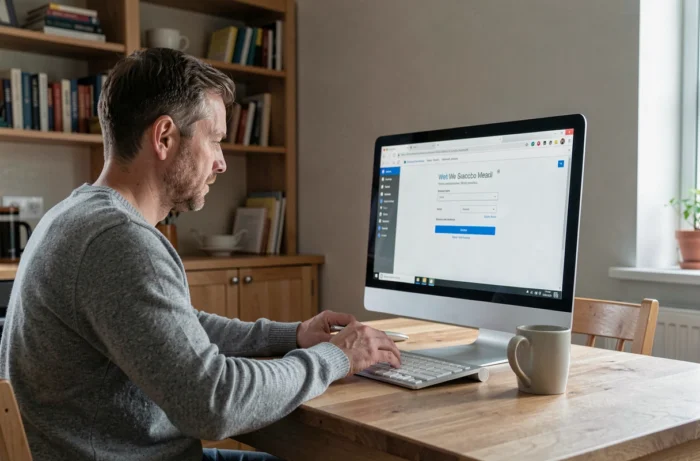Homme consultant le webmail de l'académie de Nantes depuis son domicile sur un ordinateur de bureau