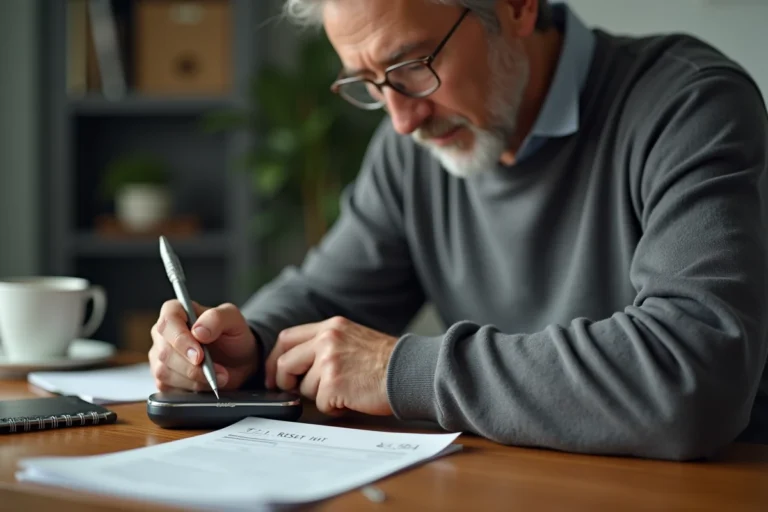 Homme réinitialisant une station météo La Crosse Technology WD9541 avec un stylo sur un bureau domestique